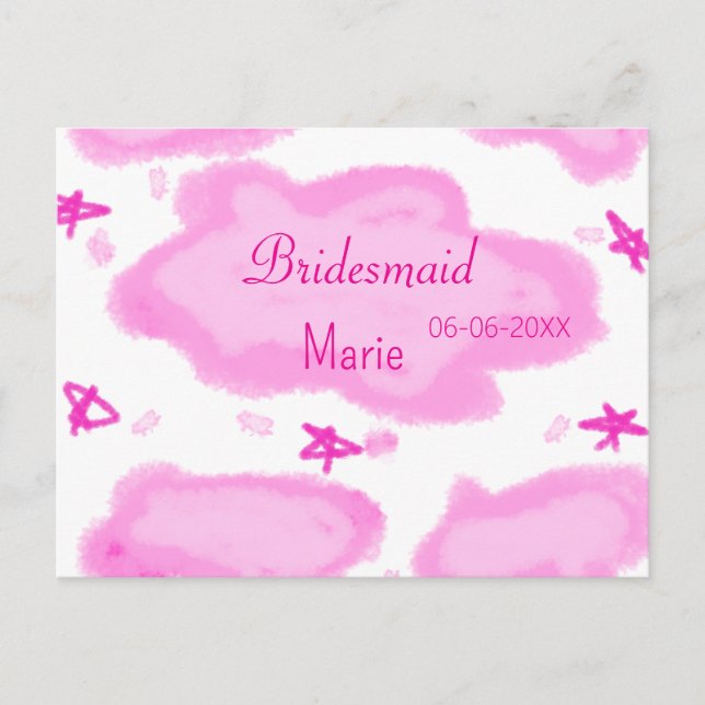 Postal nubes rosas estrellas pastel bridesmaid giratorio  (Anverso)