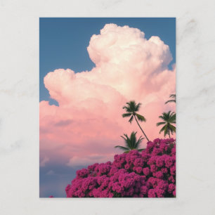 Postal Nubes rosas y arte fotográfico de Bush floreciente