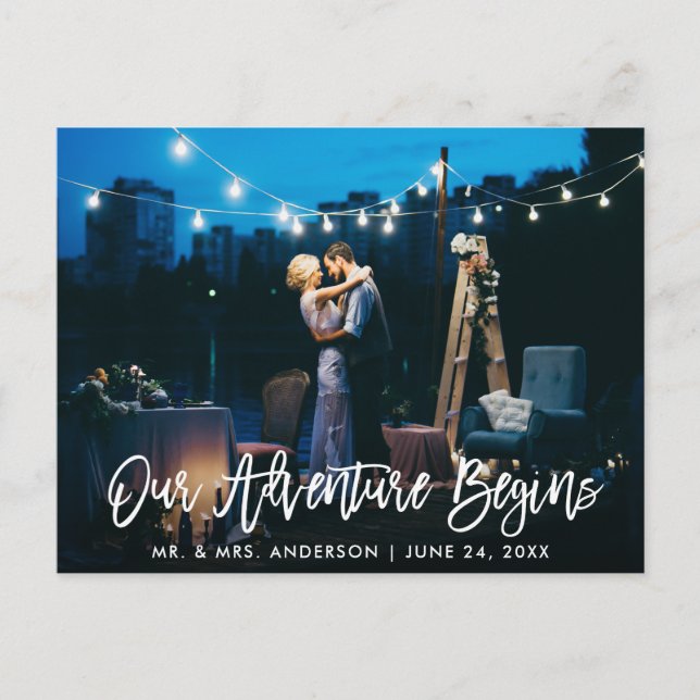 Postal Nuestra Aventura Comienza Brush Script Boda Agrade (Anverso)