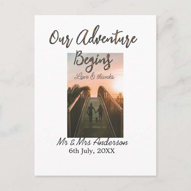 Postal Nuestra aventura comienza foto de pareja amor y gr (Anverso)
