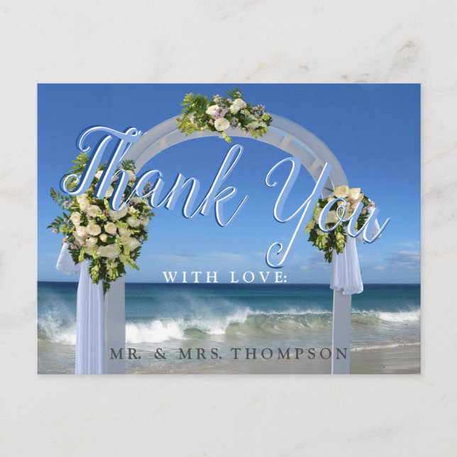 Postal Nuestra Boda en la Playa Agradecimiento (Anverso)