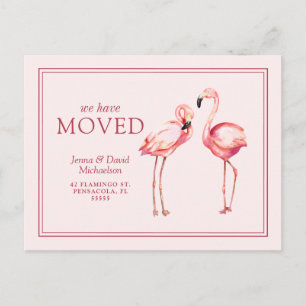 Postal Nuestra nueva dirección   Bonito Flamingos Rosados
