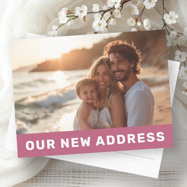 Postal Nuestra nueva dirección: moderno movimiento de fot (Our new address modern rose mauve photo moving postcard)