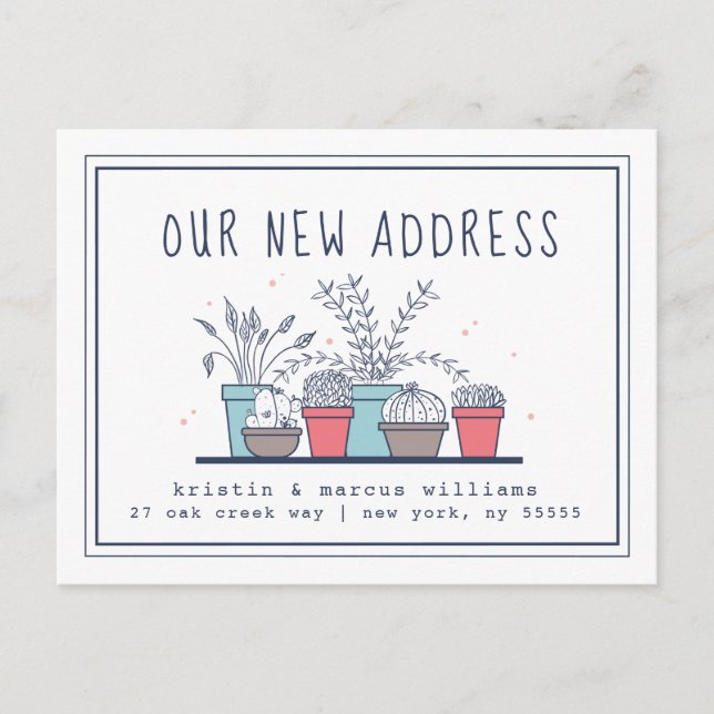 Postal Nuestra nueva dirección | Plantas Doodle House (Anverso)