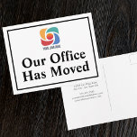Postal Nuestra Oficina Ha Trasladado El Logotipo Comercia<br><div class="desc">Tenemos una nueva postal de domiciliación móvil para una empresa de negocios o moda moderna que busca actualizar a sus clientes en una nueva ubicación. Nuestra oficina se ha mudado. Un sencillo cambio de la compañía de las tarjetas de dirección con el logotipo corporativo de su personalizado. Personalizar el cambio...</div>