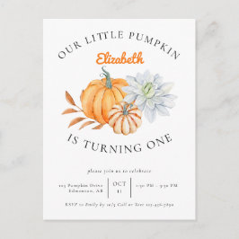 Postal Nuestra pequeña calabaza cumple 1 año Floral Otoño