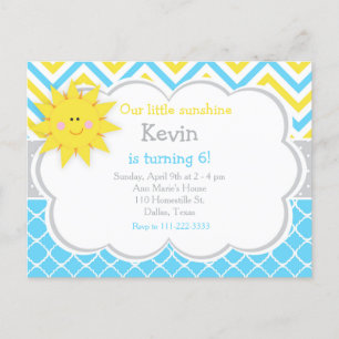 Postal Nuestra pequeña Fiesta de Cumpleaños Sunshine Azul
