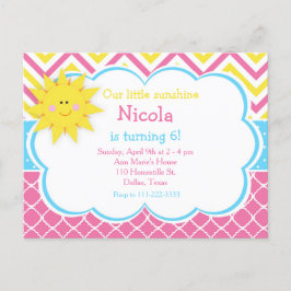 Postal Nuestra pequeña Fiesta de Cumpleaños Sunshine Pink