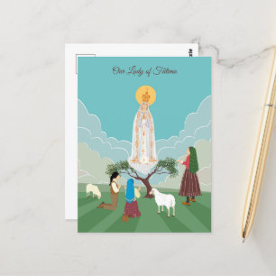 Postal Nuestra Señora de Fátima y los tres pastores