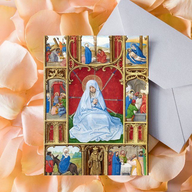 Postal Nuestra Señora de los Dolores Pascua Cuaresma reli (Our Lady of Sorrows Medieval Manuscript Catholic Christian Lent Postcard)