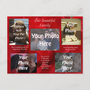 Postal Nuestras hermosas fotos familiares sobre rosas roj