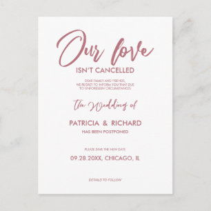 Postal Nuestro amor no se cancela la postergación de Boda