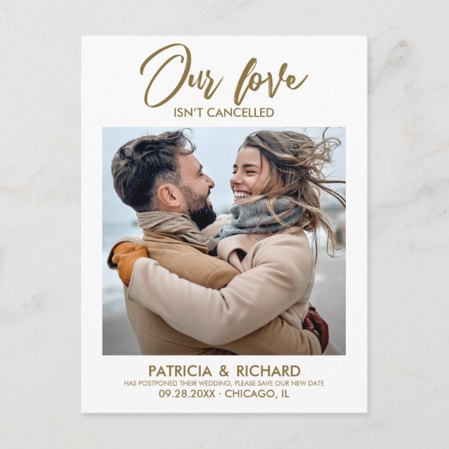 Postal Nuestro amor no se cancela la postergación de Boda (Anverso)
