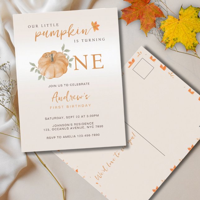 Postal Nuestro pequeño calabaza Otoño Otoño Primer cumple (Subido por el creador)