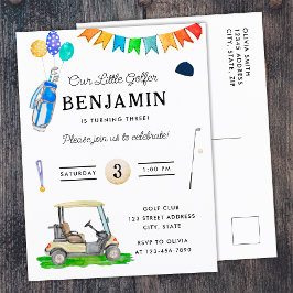 Postal Nuestro Pequeño Golfista Sombrero de Carrito Azul 
