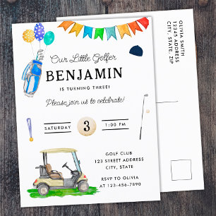 Postal Nuestro Pequeño Golfista Sombrero de Carrito Azul