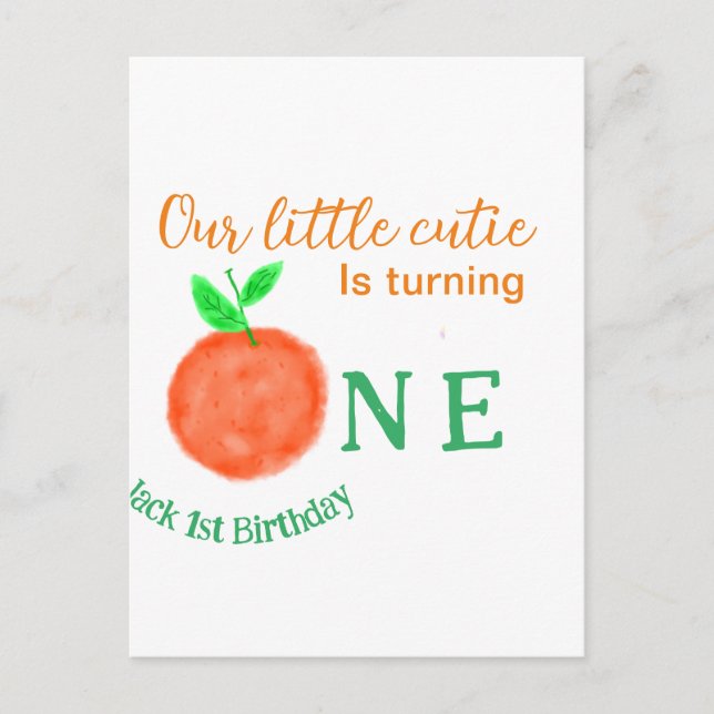Postal Nuestro pequeño naranja de cumpleaños fruta cítric (Anverso)