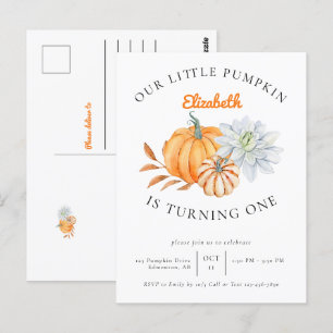 Postal Nuestro Pequeño Pumpkin Cumpleaños 1 Floral Otoño