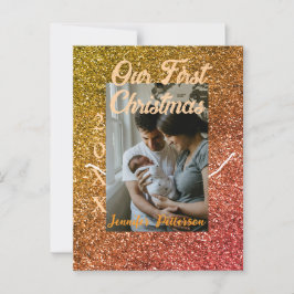 Postal Nuestro primer año de foto purpurina rojo naranja 