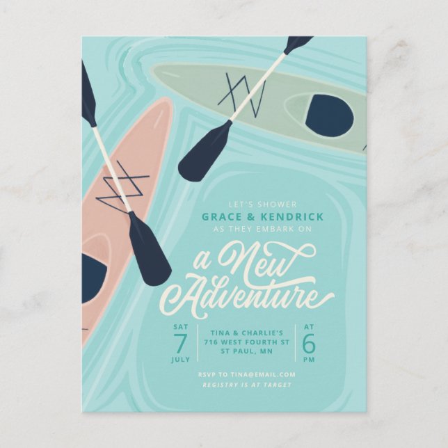 Postal Nueva aventura Kayak Parejas ducha de matrimonio I (Anverso)