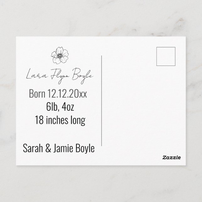 Postal nueva bebé niña rosa, anuncio de bienvenida nacimi (Reverso)