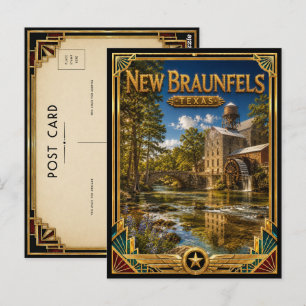 Postal Nueva Braunfels Texas Arte Deco Vintage Edad Dorad