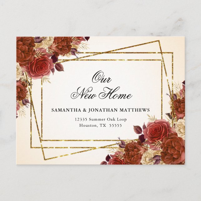 Postal Nueva casa nueva dirección Flores de otoño (Anverso)