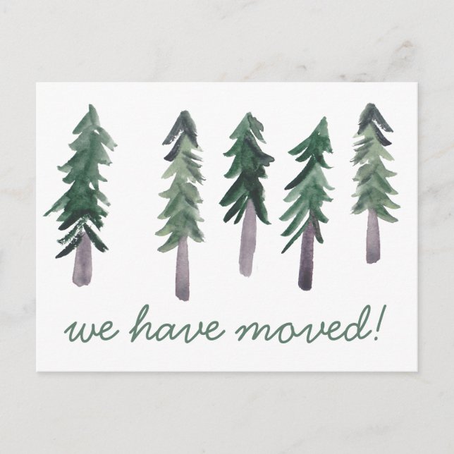 Postal NUEVA CASA Pine Trees PERSONALIZADO de acuarela Mi (Anverso)