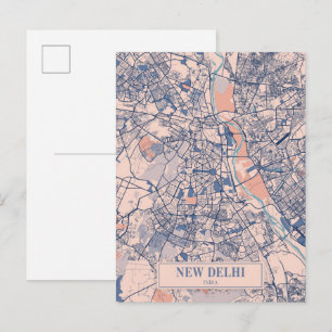 Postal Nueva Delhi India Mapa de Viaje de Ciudad Ventosa