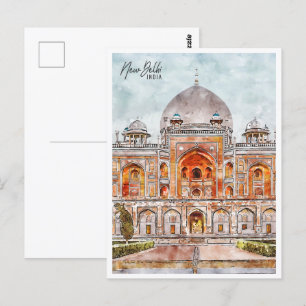 Postal Nueva Delhi India Travel Place Watercolor