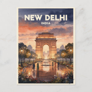 Postal Nueva Delhi India Viaje Vintage