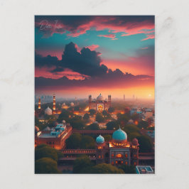 Postal Nueva Delhi vintage, India Retro de acuarela de vi