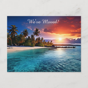 Postal Nueva dirección de destino de playa tropical
