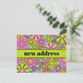 Postal Nueva dirección de floral de primavera retro