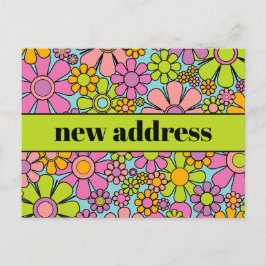 Postal Nueva dirección de floral de primavera retro