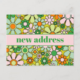 Postal Nueva dirección de floral de primavera retro