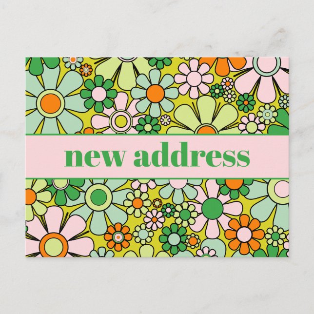 Postal Nueva dirección de floral de primavera retro (Anverso)