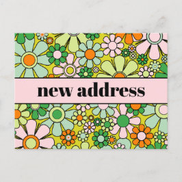 Postal Nueva dirección de floral de primavera retro