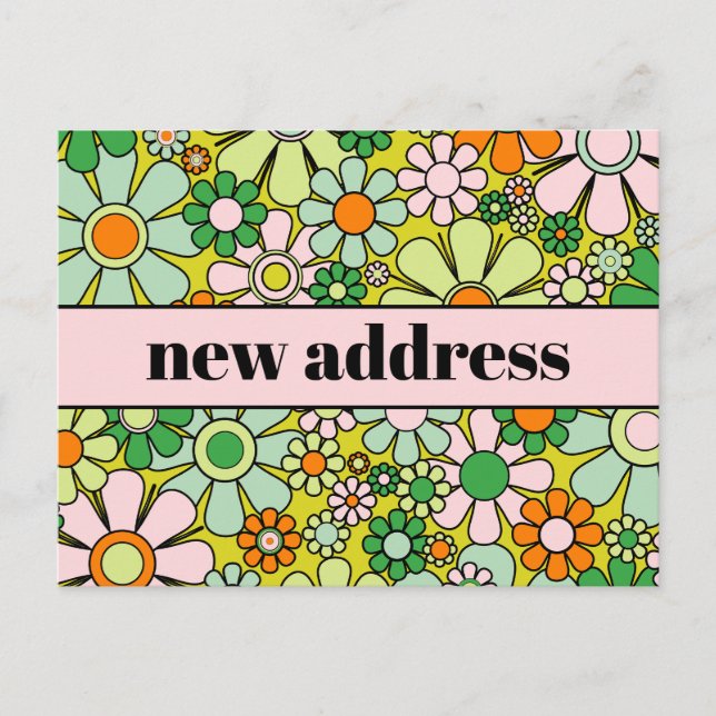Postal Nueva dirección de floral de primavera retro (Anverso)
