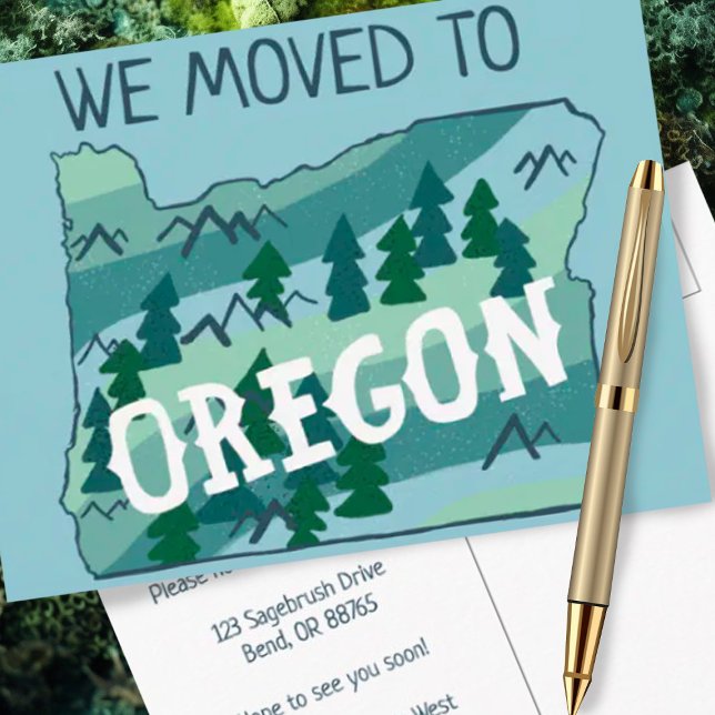 Postal NUEVA DIRECCIÓN DE HOGAR Mapa ilustrado del estado (Customize this Address change moving announcement postcard for OREGON!)