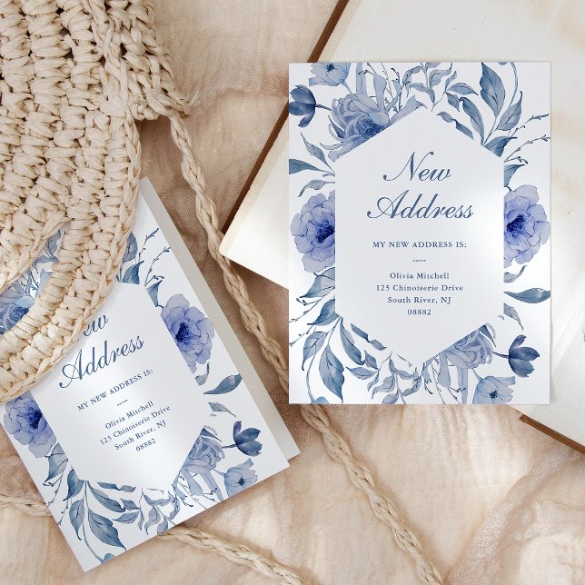 Postal Nueva dirección | Dusty Blue Chinoiserie Floral (Subido por el creador)