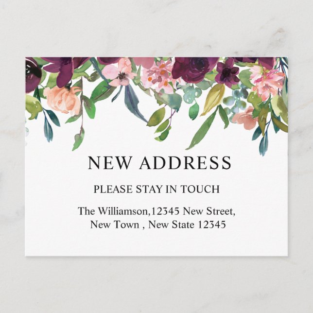 Postal Nueva dirección | Floral acuática y vegetación (Anverso)