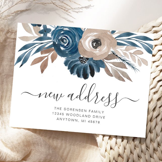 Postal Nueva dirección Floral Blue Brown Moving Invitació (Subido por el creador)