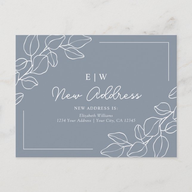 Postal Nueva dirección Minimalista Dusty Blue (Anverso)