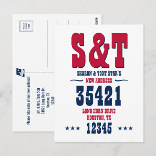 Postal Nueva dirección Monograma Rojo Blanco Azul Persona