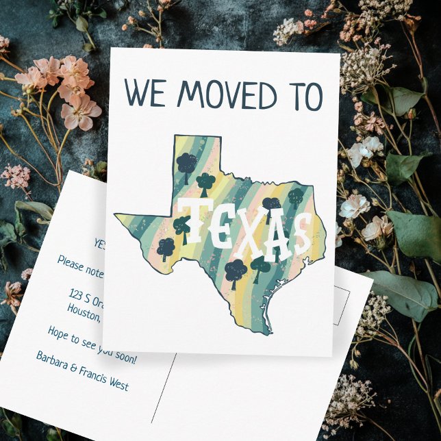Postal NUEVA DIRECCIÓN Moviendo Mapa Ilustrado del estado (NEW ADDRESS Moving TEXAS State Illustrated Map Postcard
)