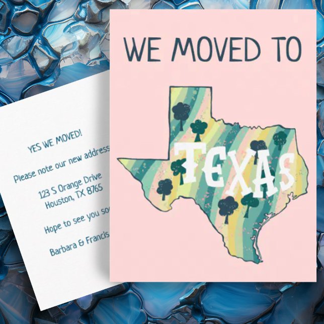Postal NUEVA DIRECCIÓN Moviendo Mapa Ilustrado del estado (Moving announcement address change custom postcard Texas illustrated map)