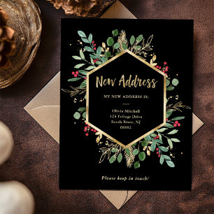 Postal Nueva dirección   Navidades Gilded Greenery Black