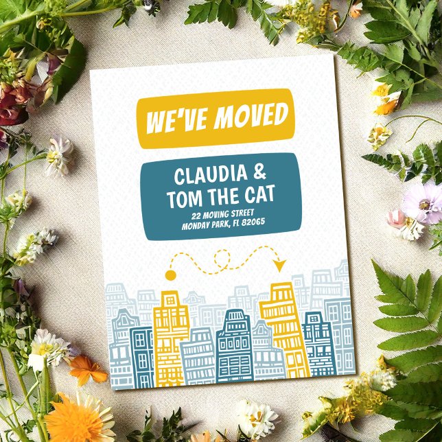 Postal nueva dirección nos mudamos ciudad de dibujos post (Subido por el creador)