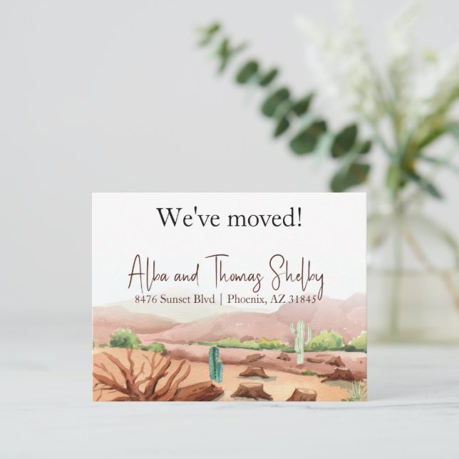 Postal nueva dirección, paisaje desértico que hemos movid (Anverso de pie)